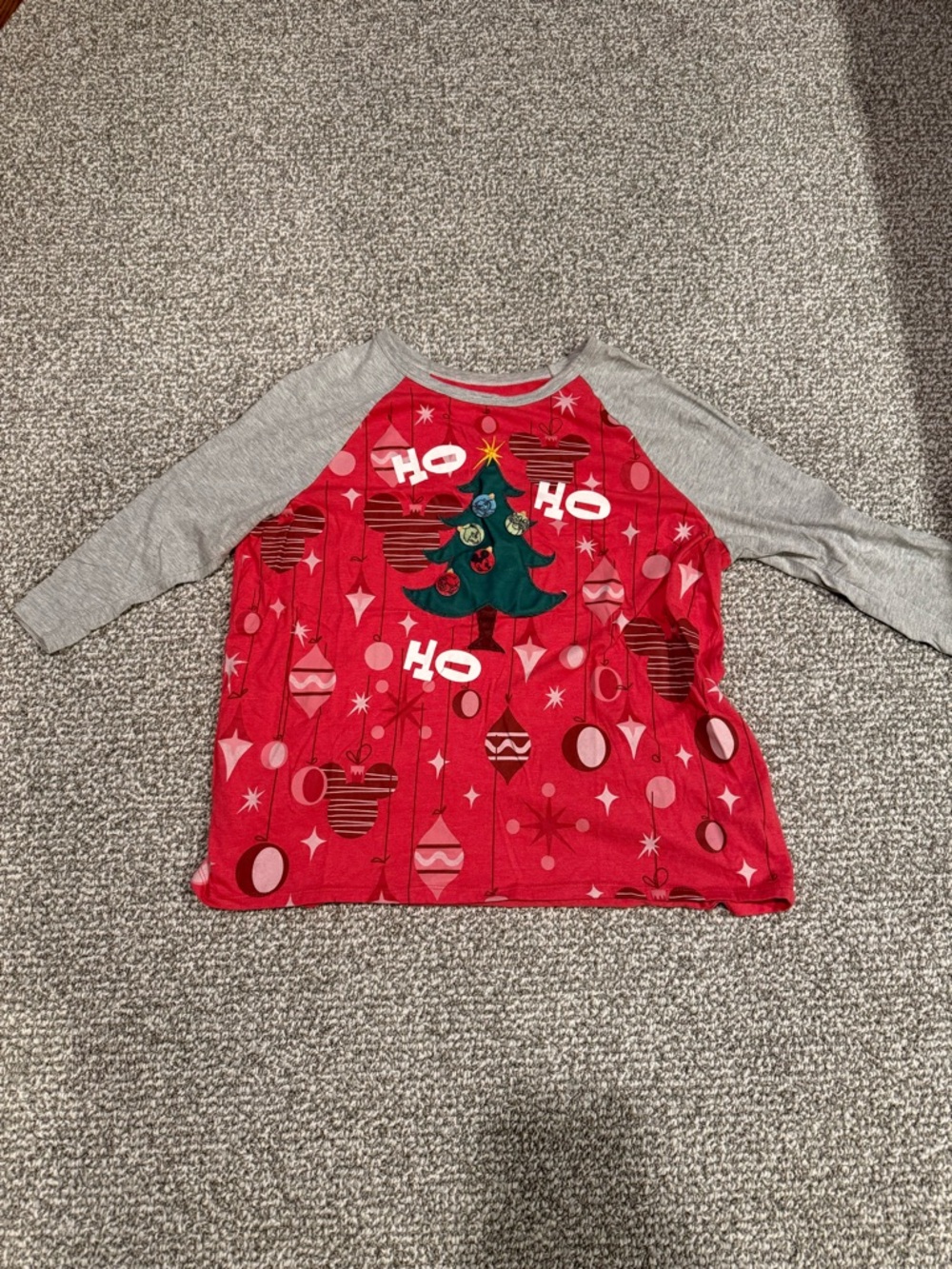 Disney Red and Gray Raglan Logo Tee with Embroidered Detail